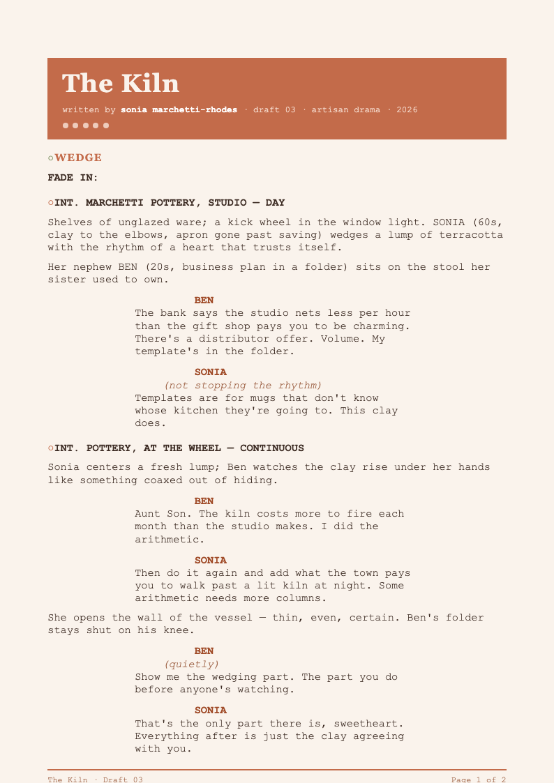 Terracotta warm screenplay template